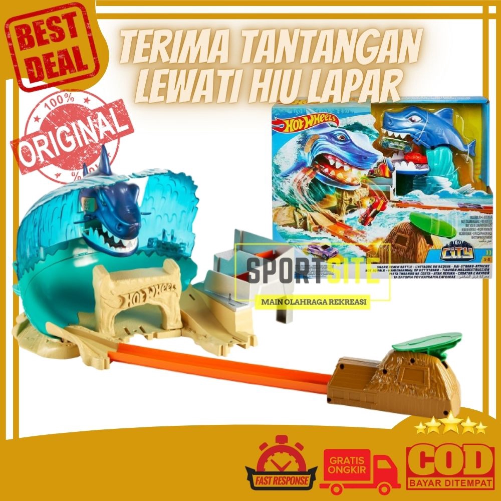 Hot Wheels City Shark Beach Battle Playset Original Mattel Hotwheels Track Mainan Anak Laki Edukatif