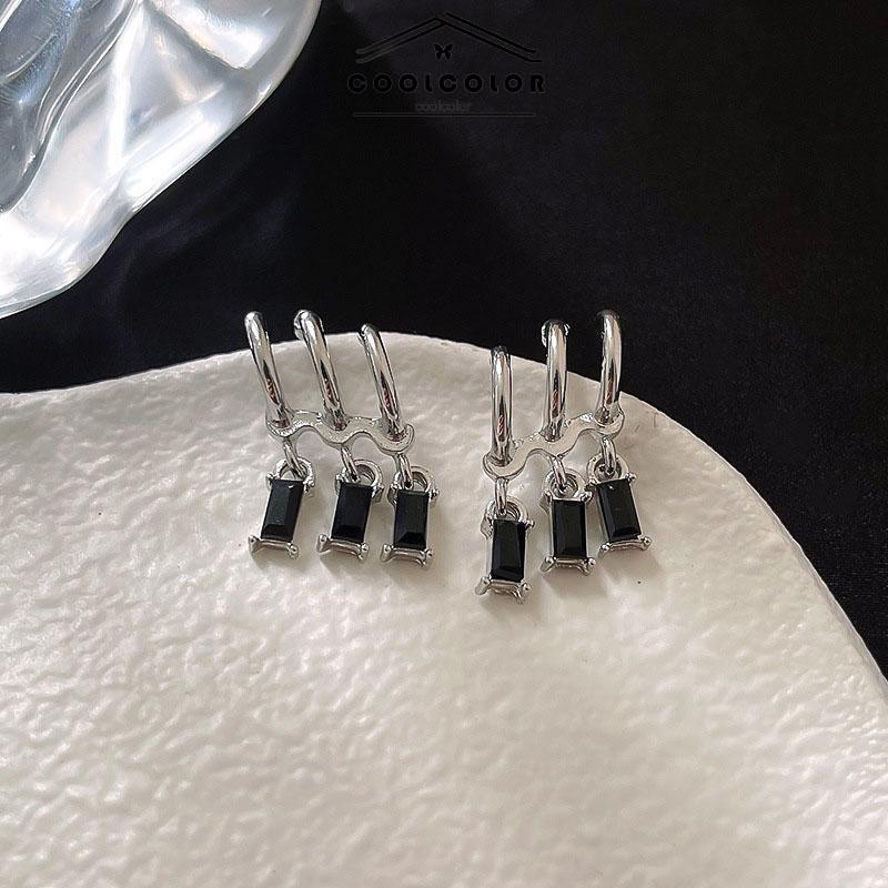 COD  Anting Pejantan Zirkon Gelap Wanita Manis Keren Gaya Niche Design Personality Earrings- cl