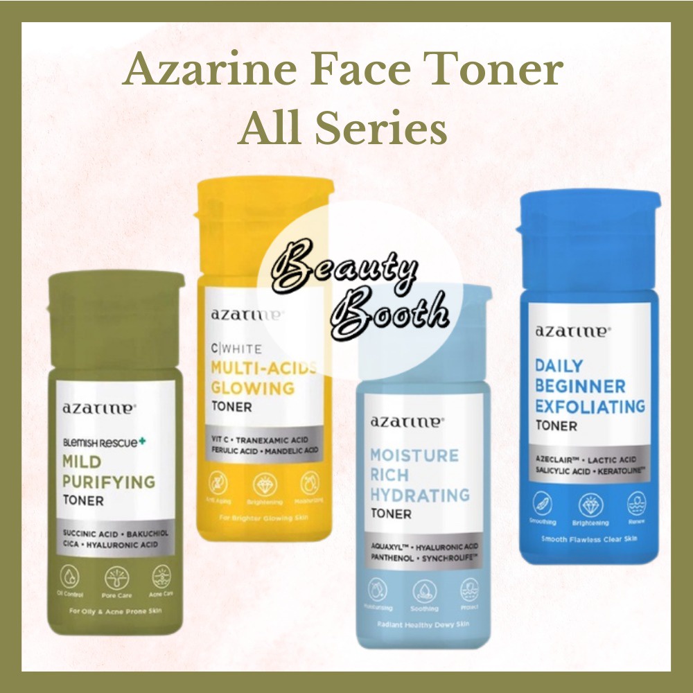 AZARINE Face Toner All Series Toner Wajah 90ml | Daily Beginner Exfoliating | Multi-Acids Glowing | Blemish Rescue Mild Purifying | Moisture Rich Hydrating