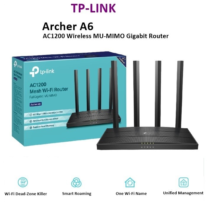 TP-Link Archer A6 AC1200 Wireless MU-MIMO Gigabit Router ArcherA6