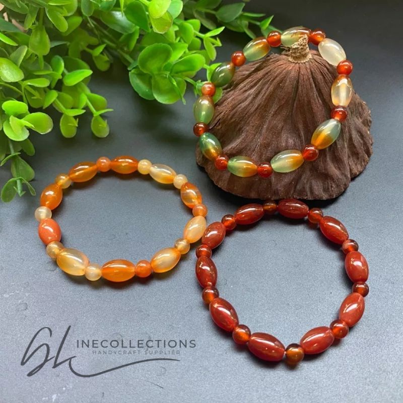 Gelang Batu Giok Oval Warna Warni|Gelang Batu Agates Akik Model Beras Gelang Wanita Gelang Giok Kebe