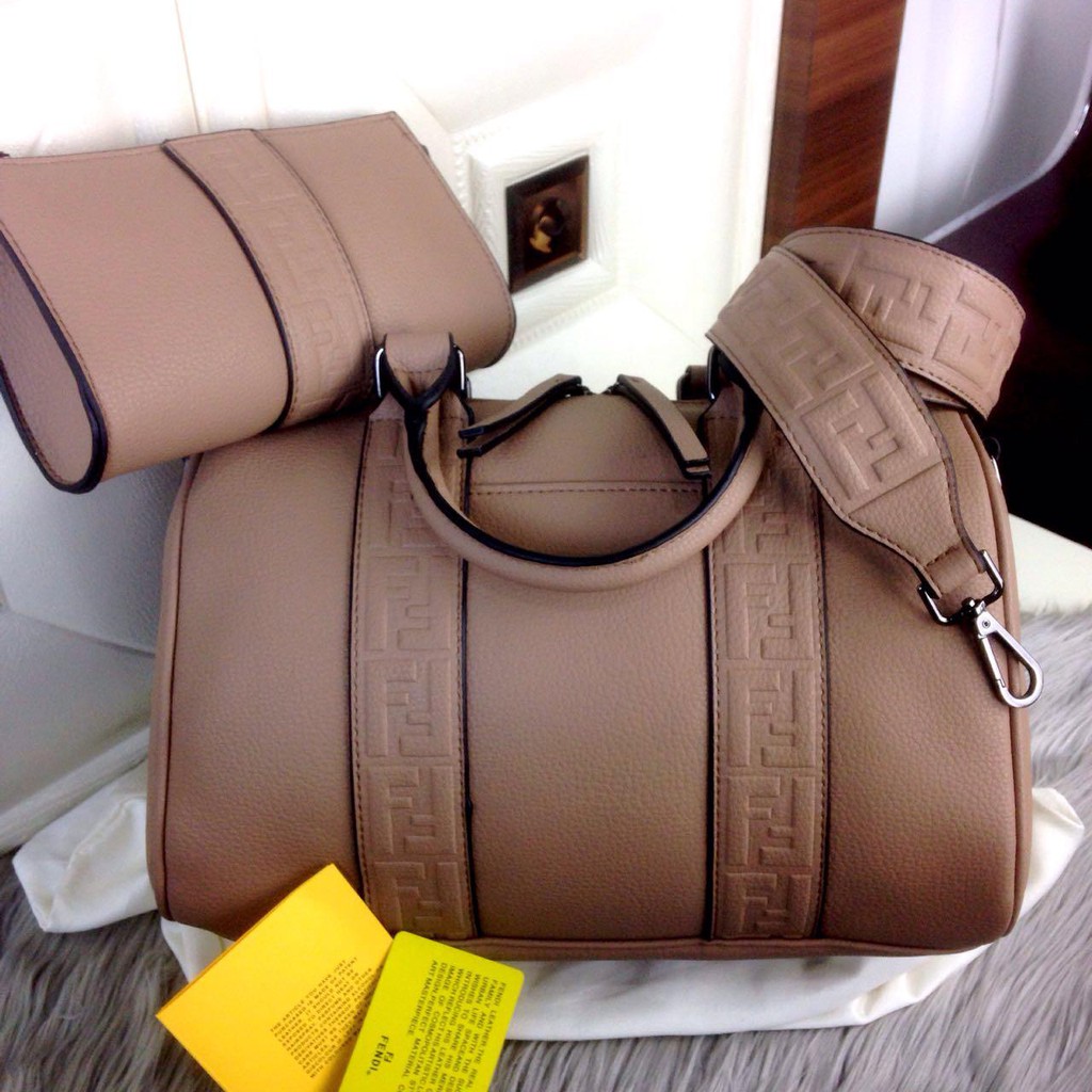 FENDI Speedy Boston Leather Bag SS19 With Clutch & FF Velvet Strap 7887 LL-WS