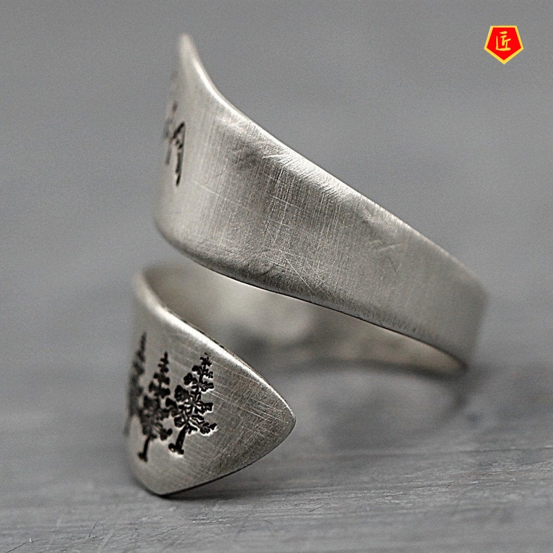 [Ready Stock]S925 Silver Hand-Brushed Mountain Tree Ring