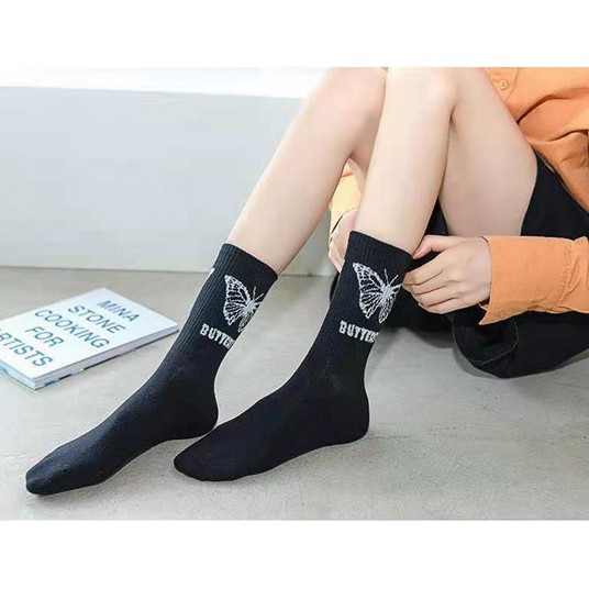 Kaos kaki Wanita kaus kaki katun kasual Socks Perahu kupu-kupu kaus kaki gadis bermotif lucu D50-1