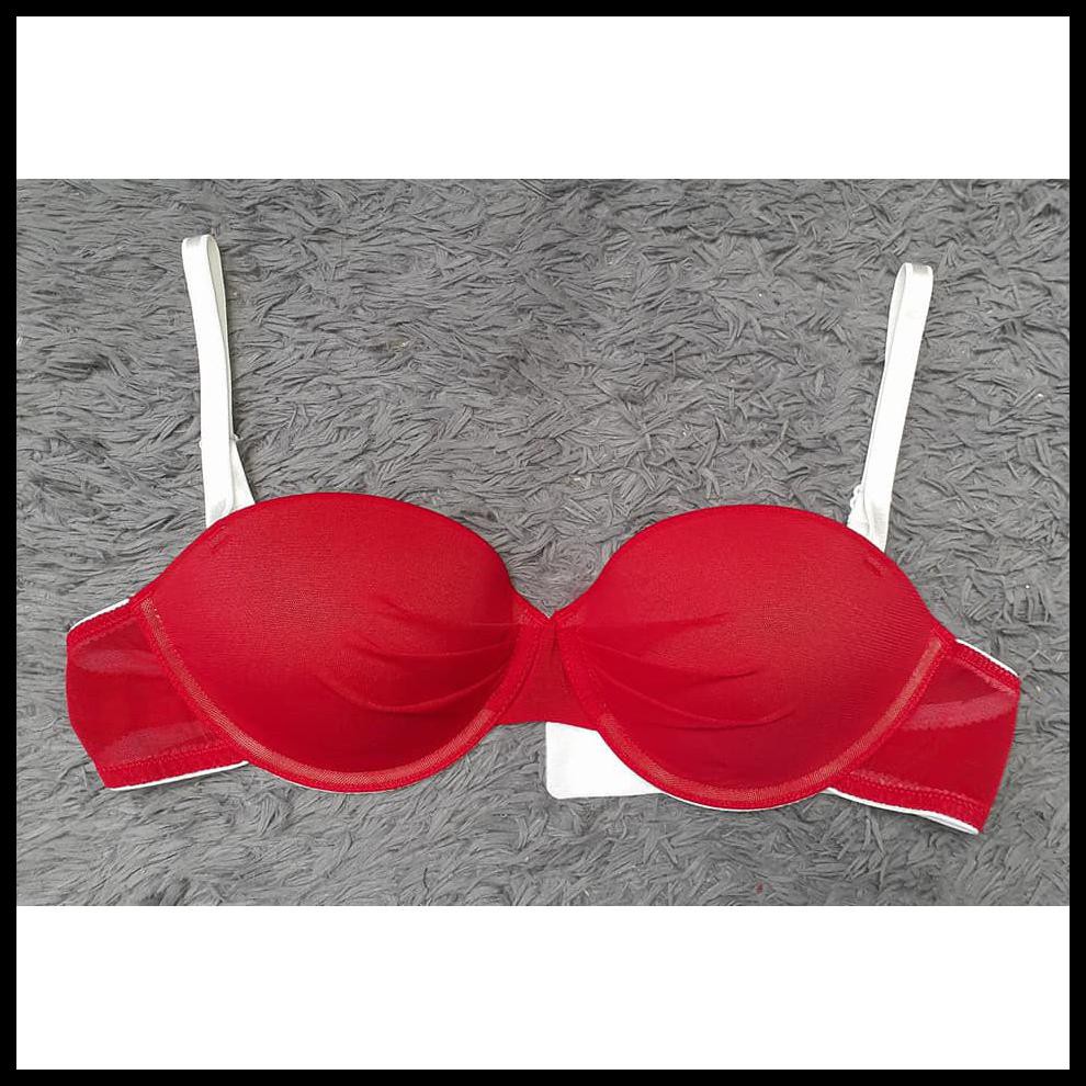 Bra Tori Half Cup Color Red Wrinkle Mesh With White Strap