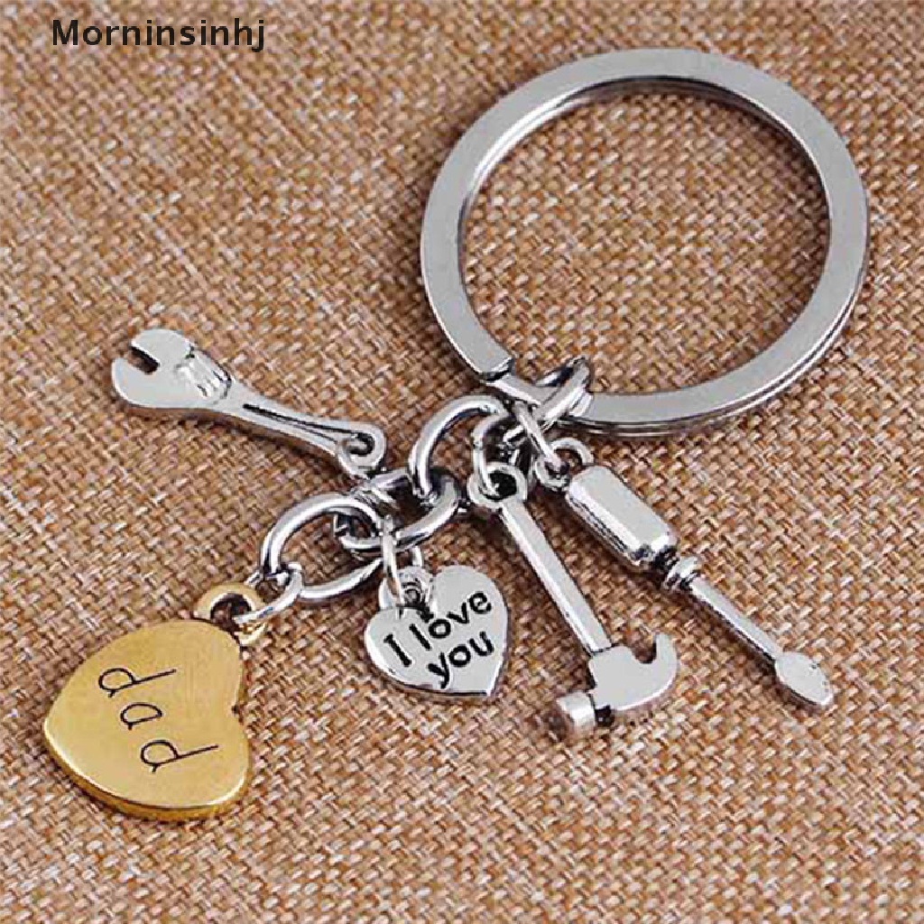 Mornin Father's Day Hand Tools Keychain Gantungan Kunci Silver Ring Hadiah Ayah Keyring id