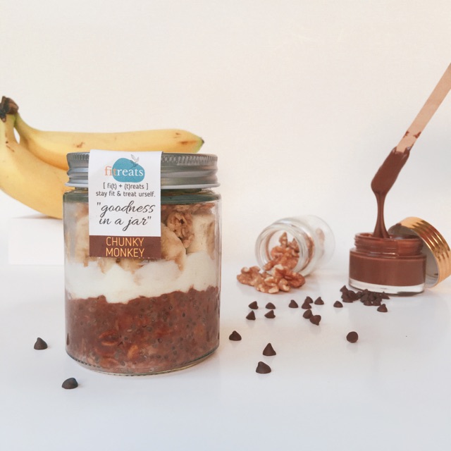

[CHUNKY MONKEY / Chocolate Banana] Overnight oats + Chia Pudding~in a glass jar