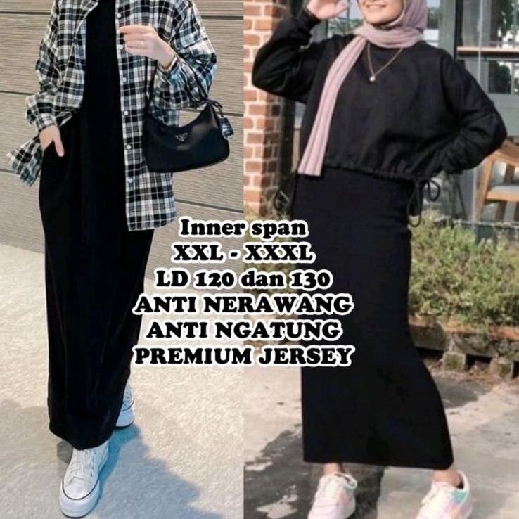 Recomended.. Inner Span Jumbo Dress Tanpa Lengan XXL Jersey Jumbo Ld 120-130 Gamis Span