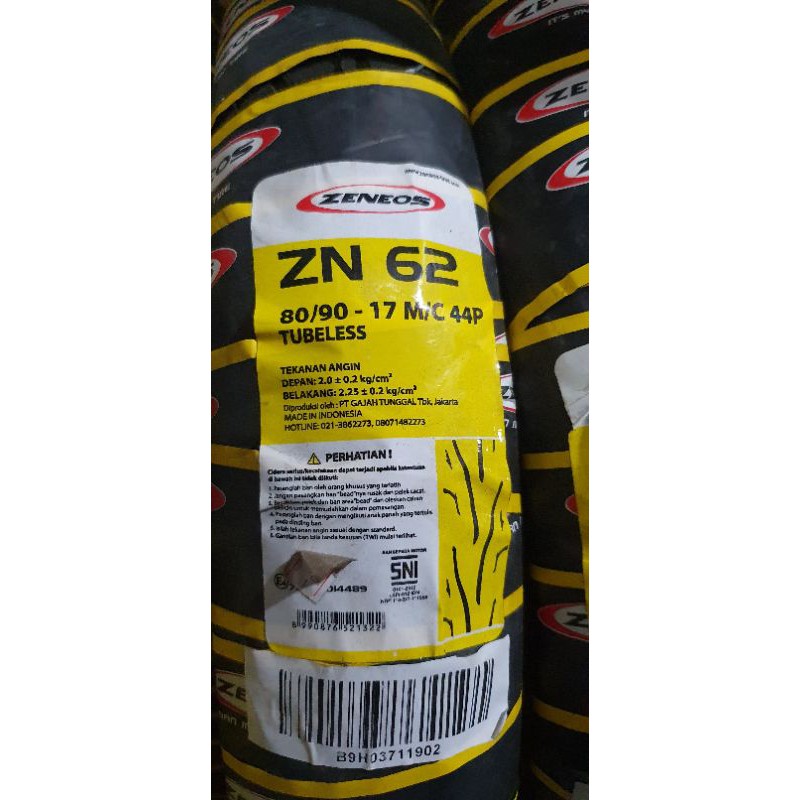 Ban Zeneos 90/80-17 ZN62 Tubeless utk CB VIXION BYSON