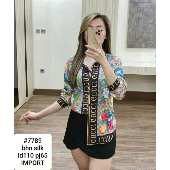 Kemeja silk motif gucci bunga 7789 Import