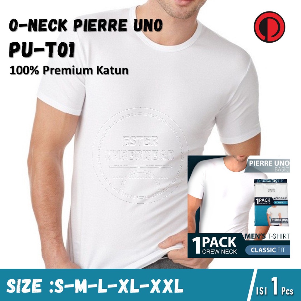 Kaos Dalam Pria PIERRE UNO T01 ROUND NECK PUTIH ISI 1Pcs