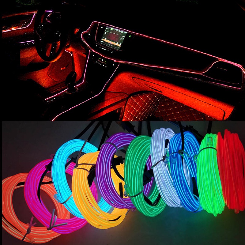 Lampu Strip Neon EL Wire Flexible Untuk Interior Mobil DIY