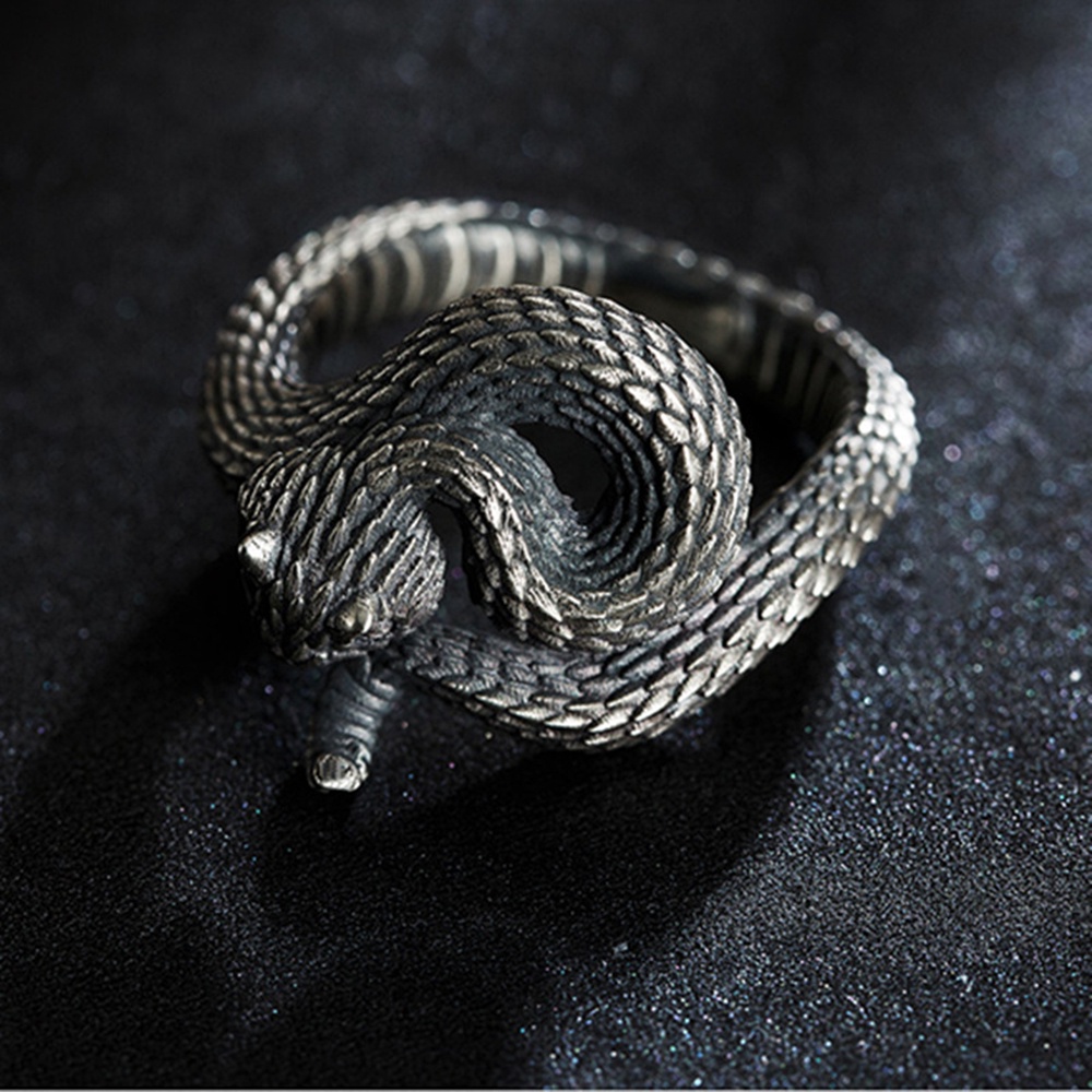 Cincin Model Terbuka Desain Naga Ular Gaya punk hip Hop Untuk Pria