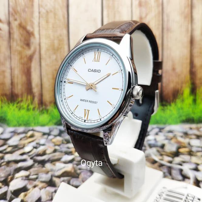 2I4Y CASIO ANALOG JAM TANGAN PRIA KULIT COKELAT MTP-V005L-7B3 ORIGINAL 4J7D