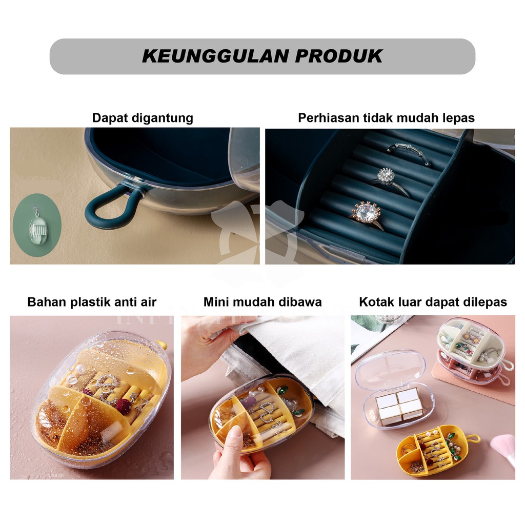 Kotak Tempat Perhiasan Travel Jewelry Box Penyimpanan Anting Kalung Gelang Cincin Emas Portable