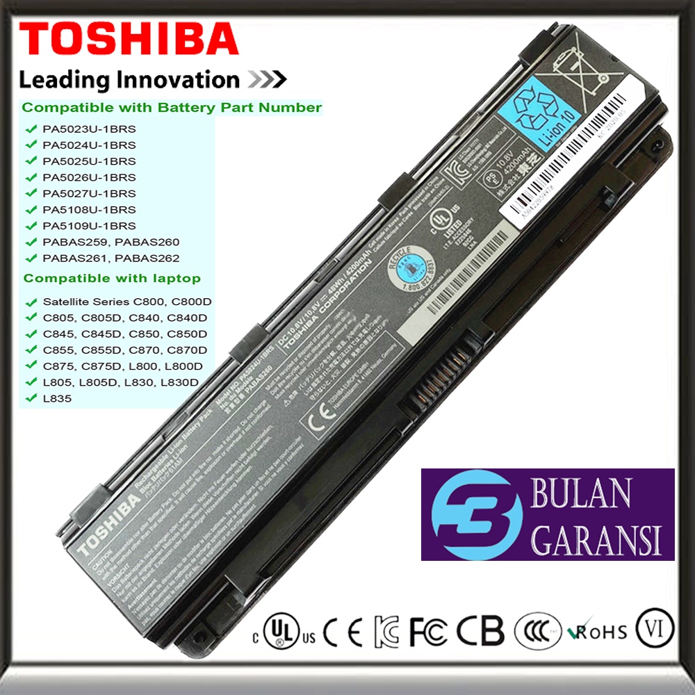 Baterai Battery ORI Laptop Toshiba Satellite C800 C800D C805 C840 C840D C845 C850 C850D C855 C855D C870 L800 L840 L840D L845 L850 L850D L870 L870D L875 M800 M805 M840 M845 PA5024