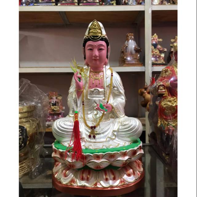 patung dewi kwan in kwan im guan yin kayu - 16 inch