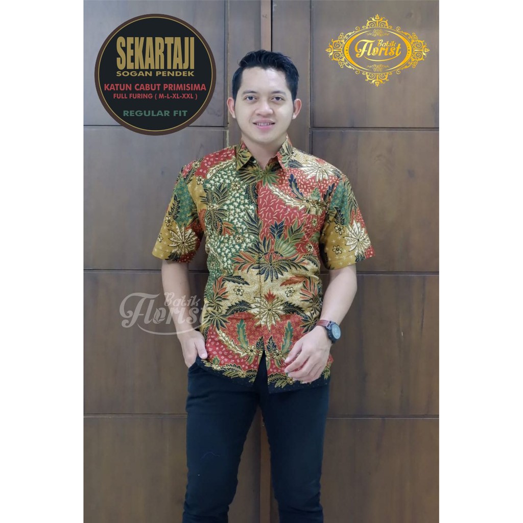 SEKARTAJI SOGAN PENDEK Kemeja Batik Pria Katun Cabut Primisima Full Furing