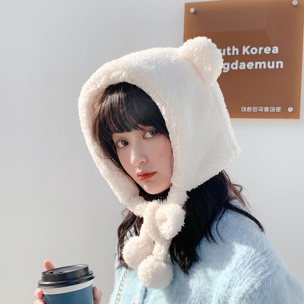 TOPI SYAL BULU KARAKTER BERUANG LUCU AKSESORIS KEPALA WANITA LUCU CUTE BEAR SR87