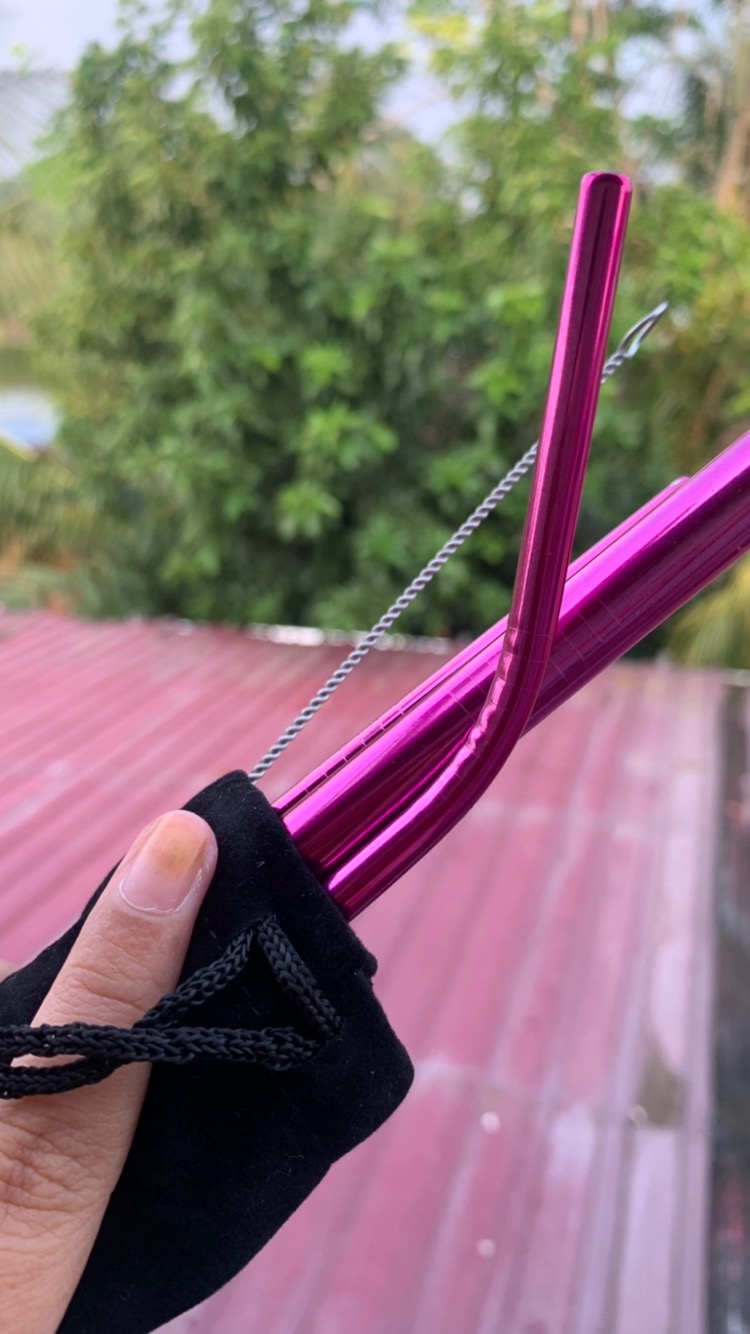 Readystock !!! Sedotan Stainless Straw 1set 5 Pcs Pink Termurah New Normal