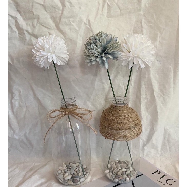 one set vas dan bunga pom pom bunga aesthetic bunga kering bunga artificial bunga dekorasi bunga tam
