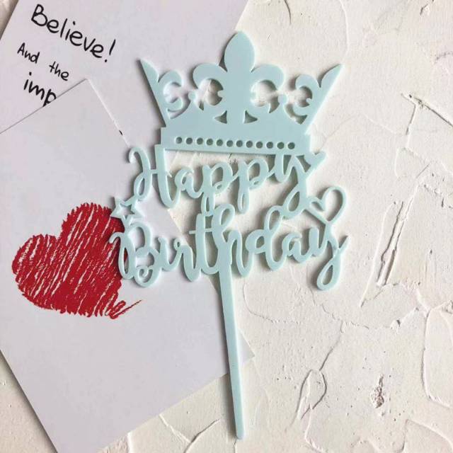 Cake Topper Happy Birthday Akrilik Crown Mahkota Hiasan Kue Ultah Princess Dekorasi Bday Cake