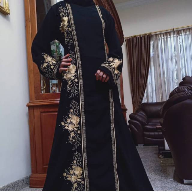 Baju Muslim Abaya Bordir Baju Abaya polos dasar hitam