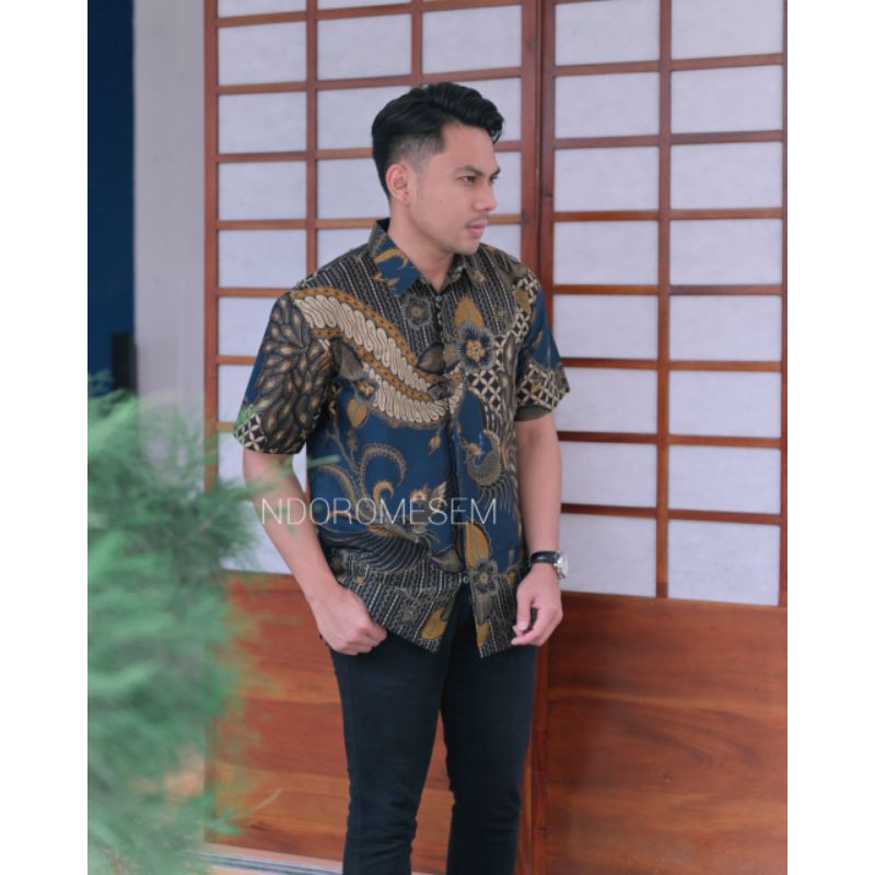 HEM BATIK PREMIUM WARNA NAVY BATIK PRENDEK PREMIUM JOGLO NAVY BATIK LENGAN PENDEK FULL FURING