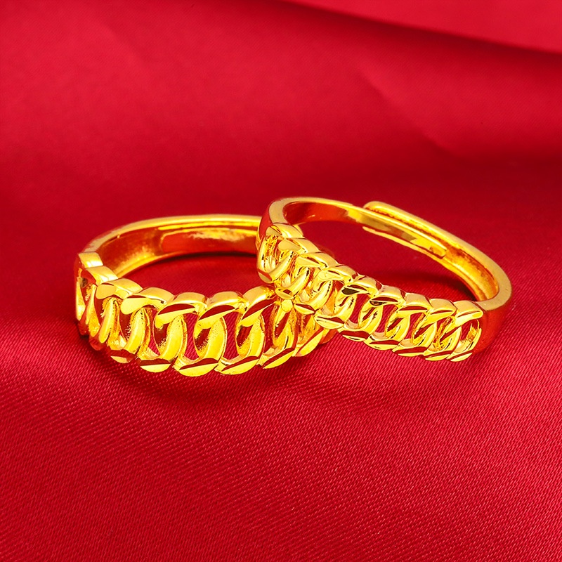 Cincin Model Twist Lapis Emas 24K Gaya Retro Adjustable