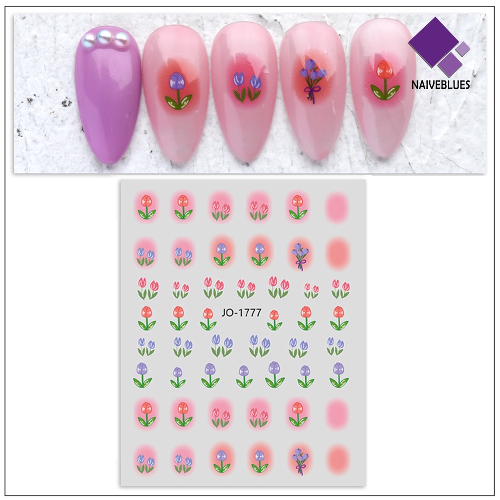 Naiveblue Stiker Kuku Motif Bunga Untuk Nail Art