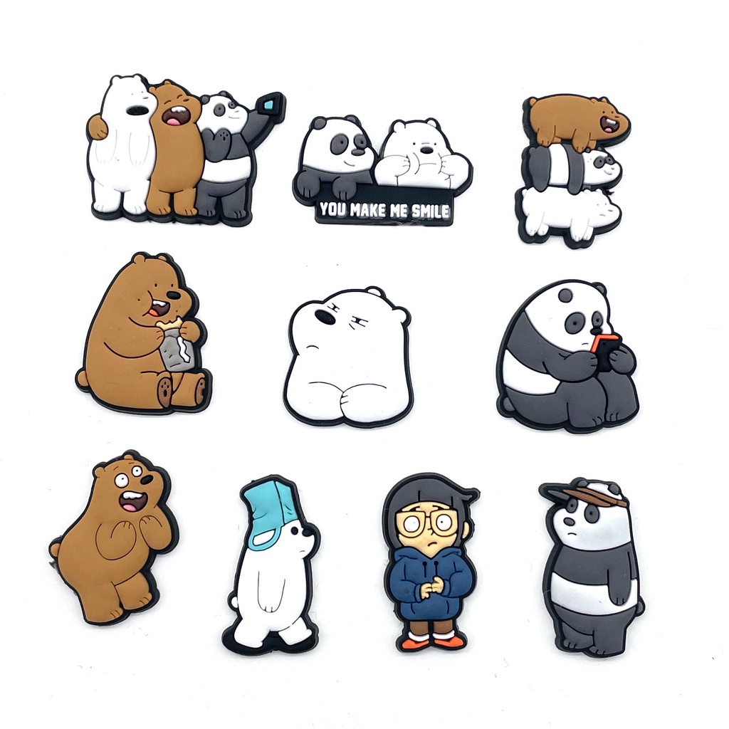 charms Jibbitz Gantungan Sepatu / Sandal Motif Kartun anime Three Bare Bears sandal Bahan DIY Bisa Dilepas decorate shoe accessories Crocs