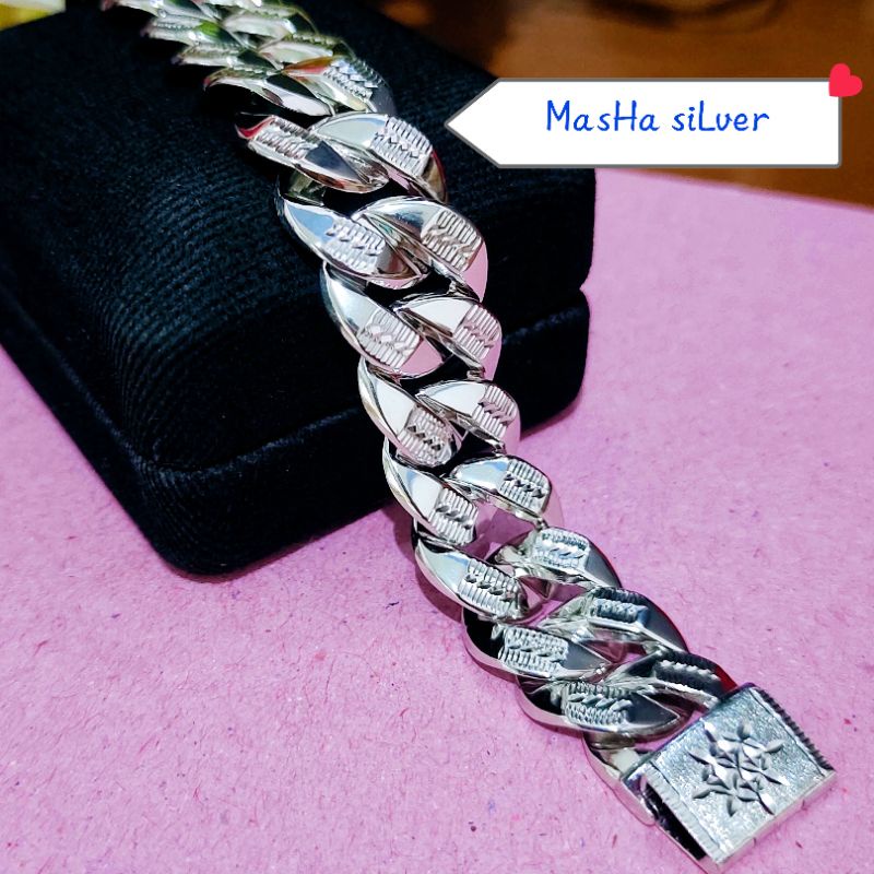 GELANG PERAK PRIA WANITA SISIK NAGA LEBAR 1.5CM ASLI SILVER 925 LAPIS MAS PUTIH
