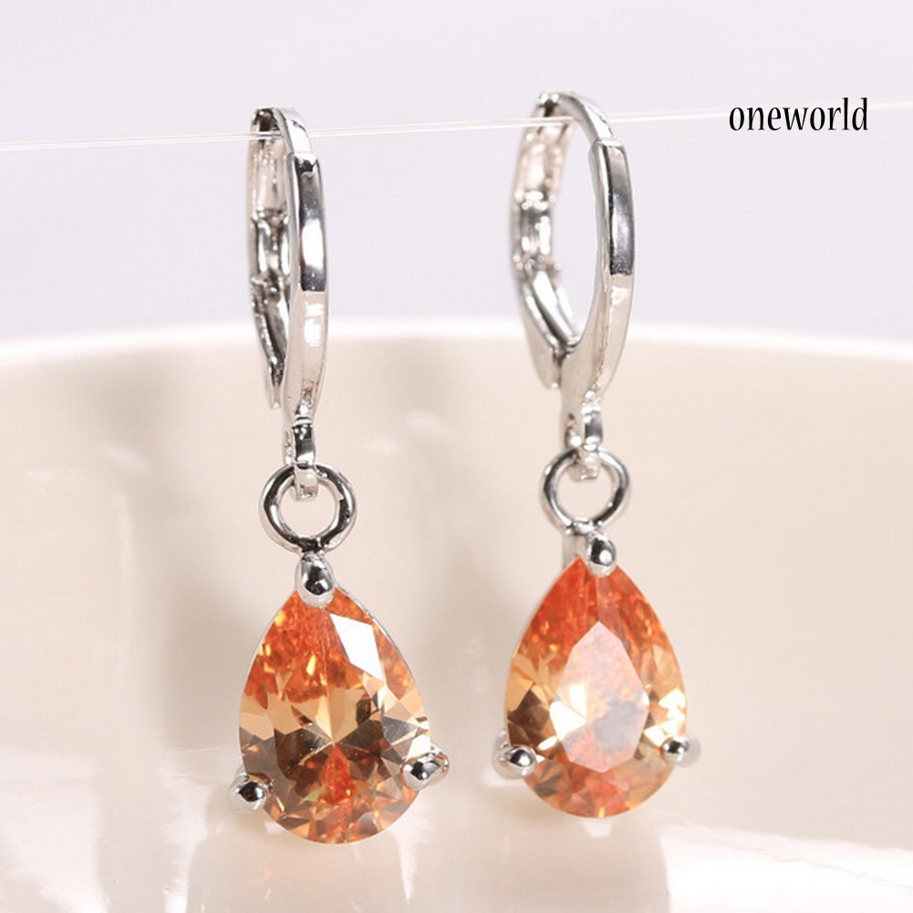 OW@ Women Teardrop Cubic Zirconia Dangle Hoop Earrings Wedding Party Jewelry Gift