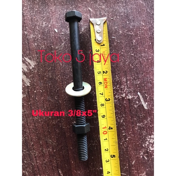 baut 3/8x5" / baut hitam kunci 14 / baut 3/8 panjang 12cm