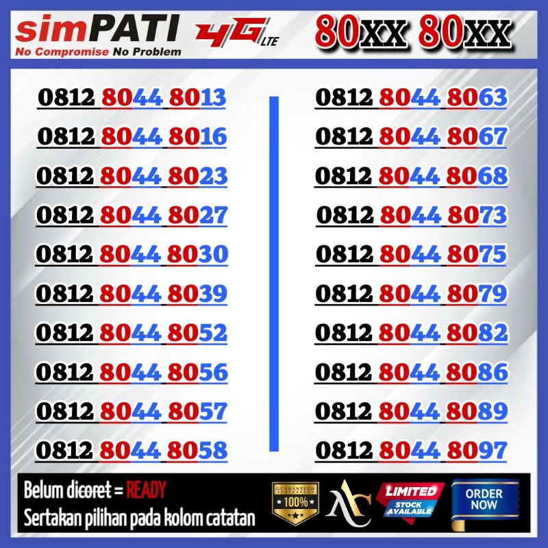 PERDANA NOMER NOMOR CANTIK SIMPATI 8080 TELKOMSEL 4G ABAB