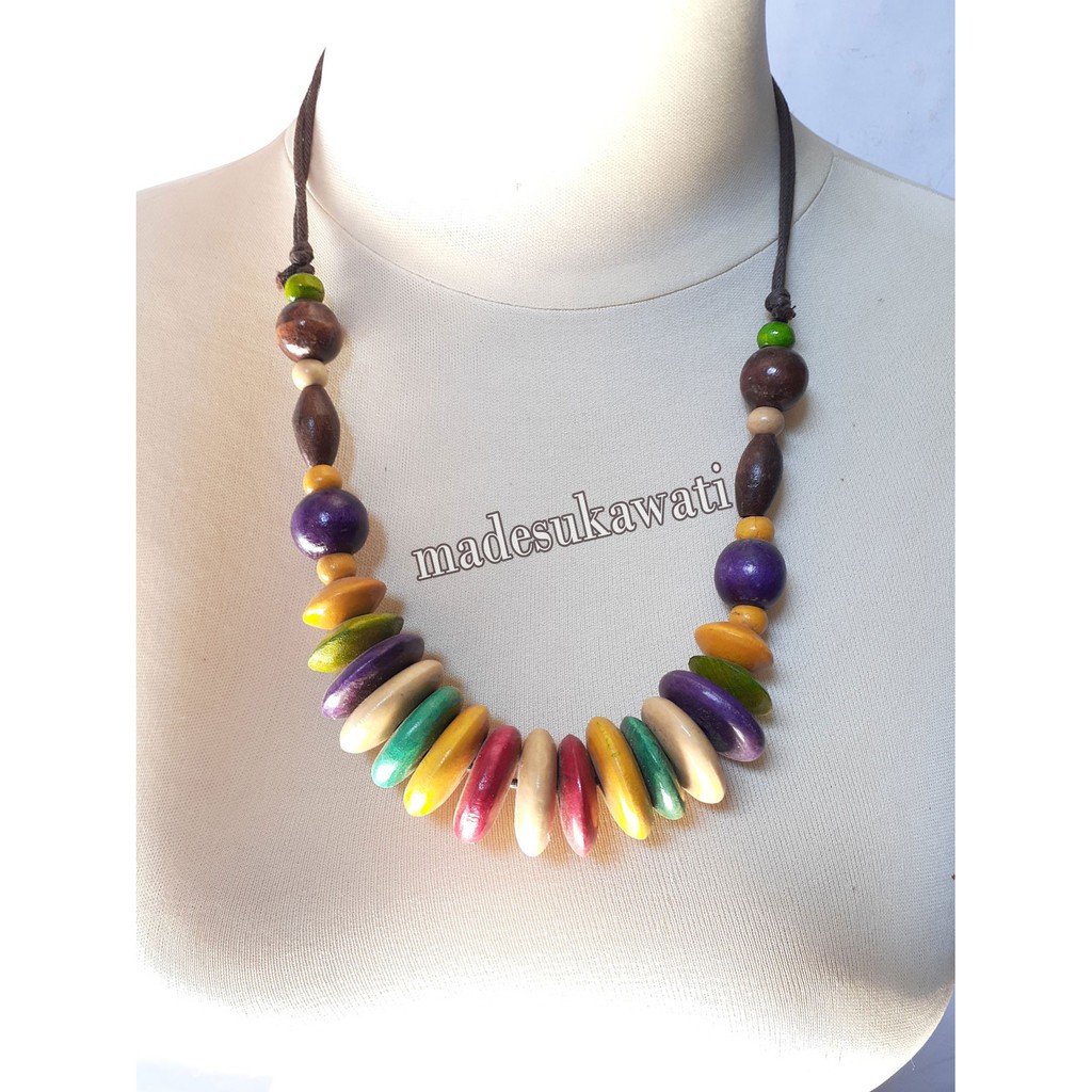 Kalung bola kayu warna necklaces lingkar 60cm