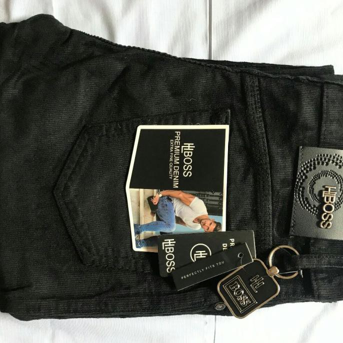Celana Jeans Pria Corduroy Hl Boss Original Stretch Soft Jeans Murah - Hitam, 29 Pastimurcebos