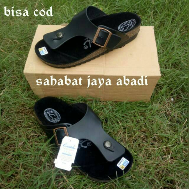 Sandal santai jepit canviel hitam polos gesper