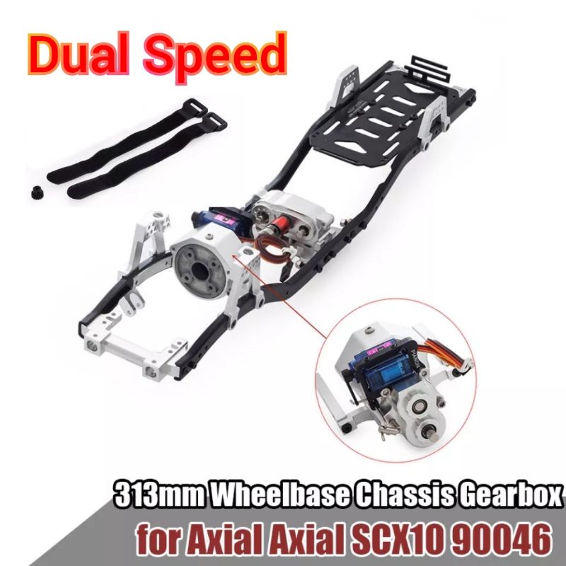 Kit axial wb 313mm scx10 ii chassis metal dual speed 2 kecepatan gearbox depan lengkap kopel gear pi