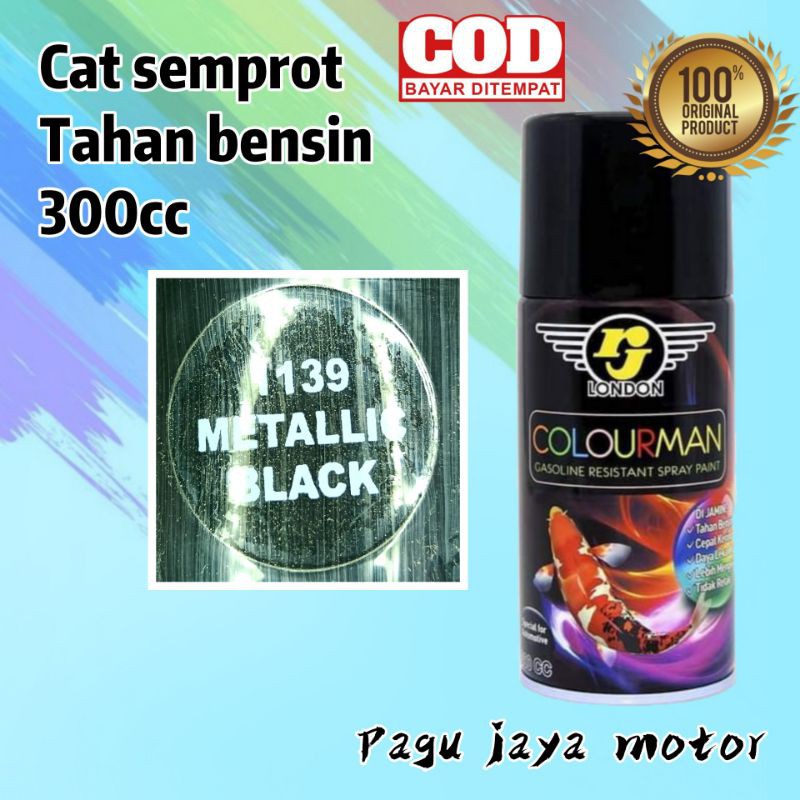 cat semprot metallic metalik black hitam 300ml COLOURMAN cat semprot rj london spray pilok pilox tahan bensin anti retak cepat kering