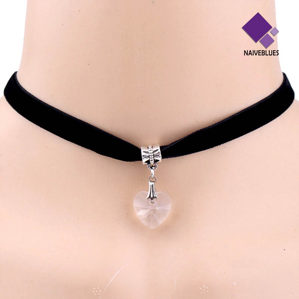 Kalung Choker Pendek Liontin Hati Berlian Imitasi Gaya Gothic Untuk Wanita