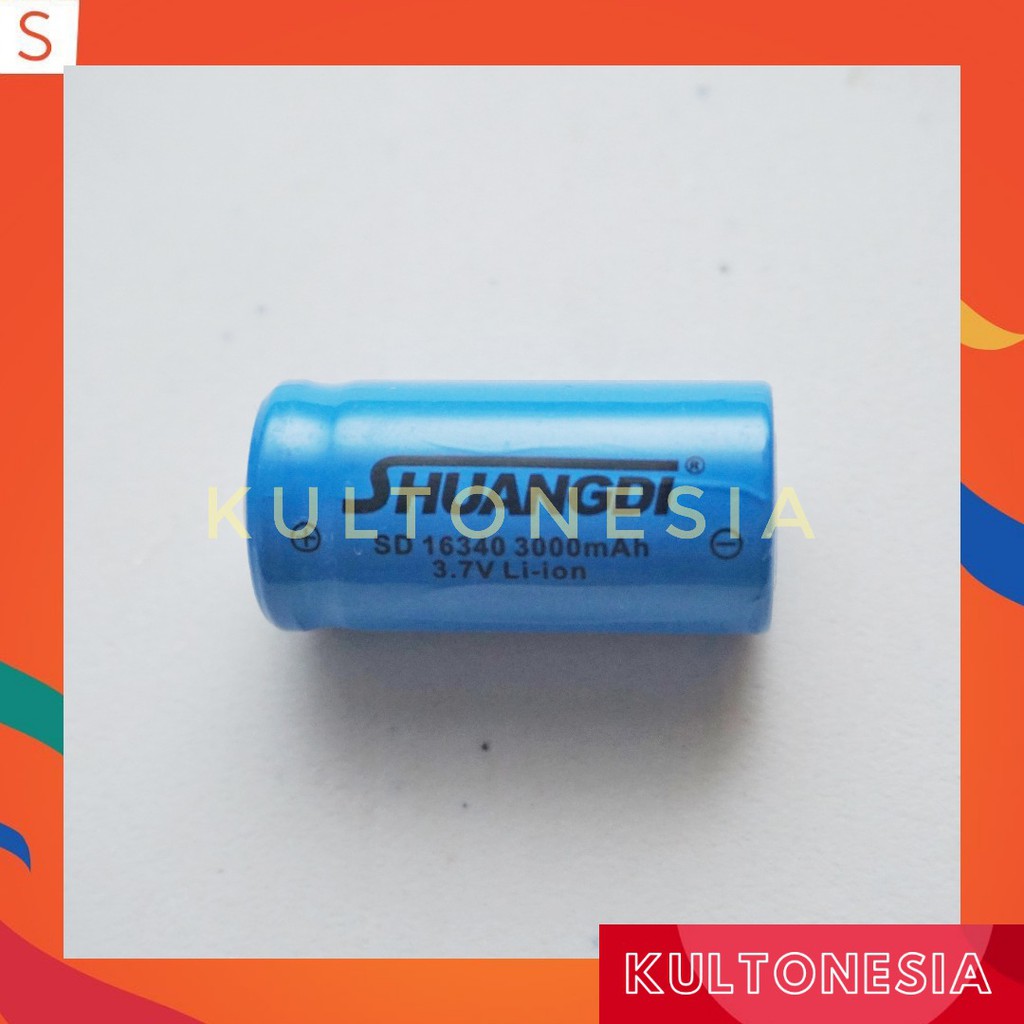 Baterai Li-Ion 16340 3000mAh 3,7 Volt Charger CR123A CR 123 Cas