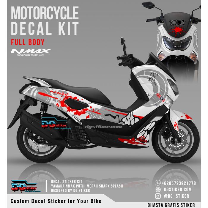 Decal Striping Nmax Putih Merah Shark Splash DG Stiker
