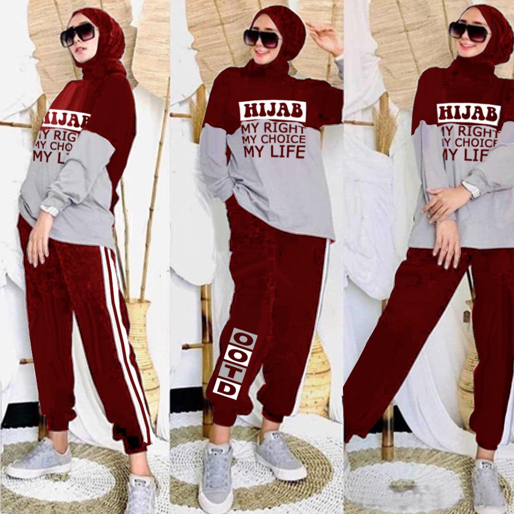 Baju Setelan Wanita Kekinian - One Set Wanita - Mayoutfit - Set Hibaba Setelan Olahraga - Lexoir-St Hibaba Maroon