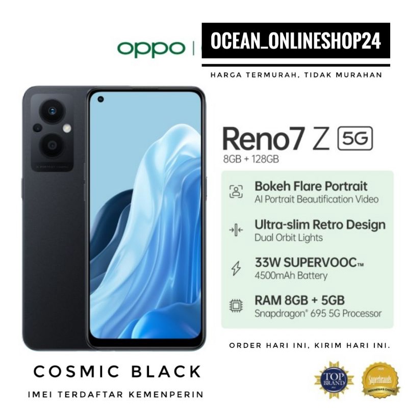 OPPO RENO 7 Z 5G RENO7z 5G RAM 8GB 128GB - BLACK - OLED - IPX4 - NFC - RESMI