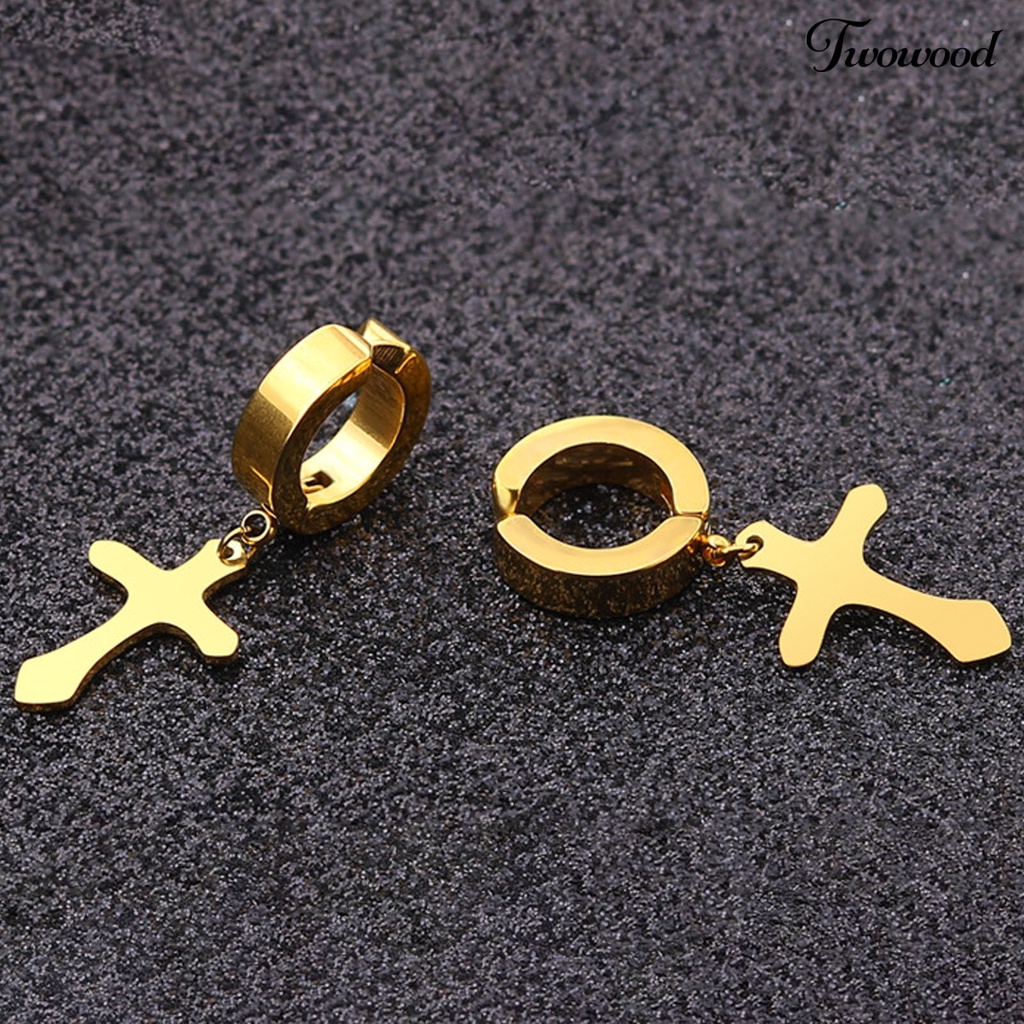 1 Pasang Anting Hoop Dangle Cross Gaya Hip Hop Untuk Unisex