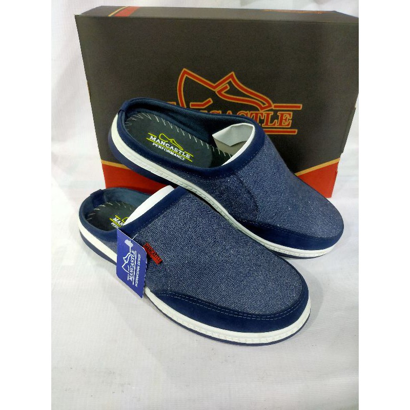 Sepatu sandal slop pria bahan levis/Denim merk Mancastle original