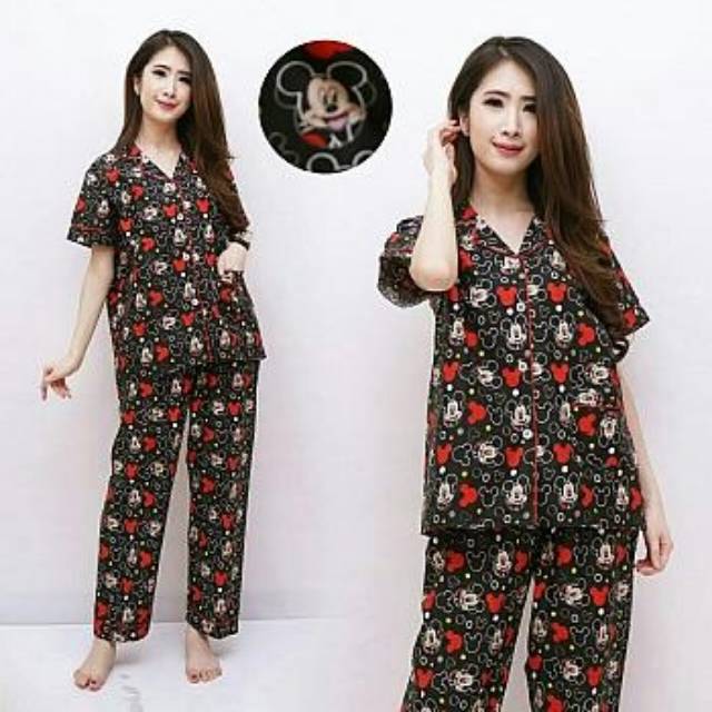 JC-Pajamas Mickey Black CP / Piyama wanita termurah