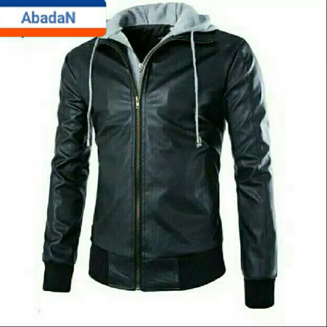Jaket pria terbaru kulit asli model hoodie jaket kulit kupluk macho
