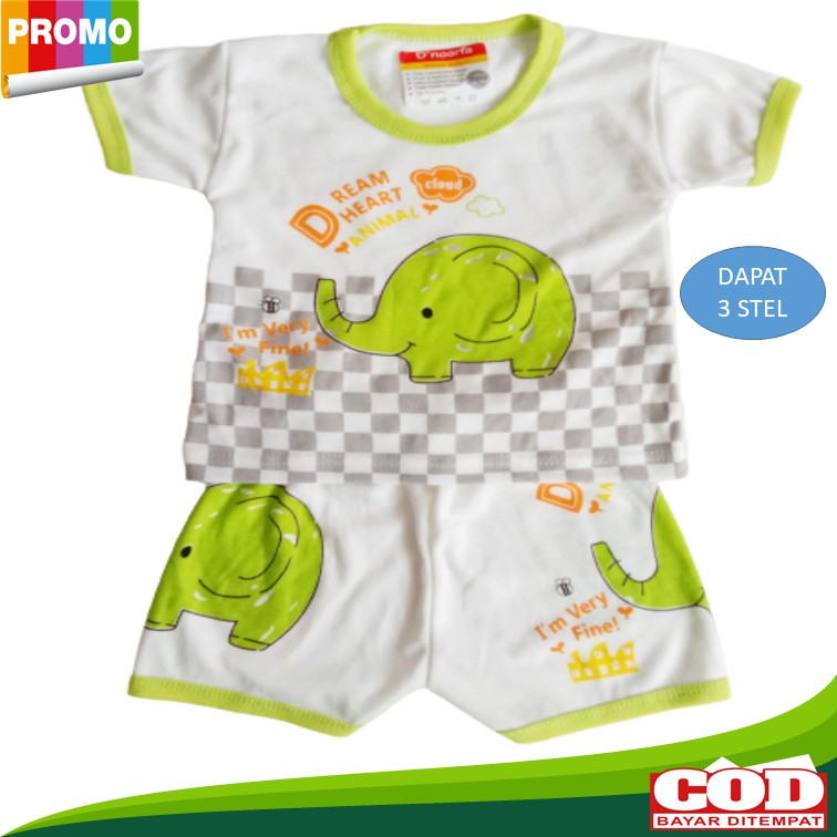Baju Bayi Setelan Pendek Dapat 3 Stel / 3 Stel Setelan Baju Bayi Tangan Pendek / Pakaian Baju Bayi
